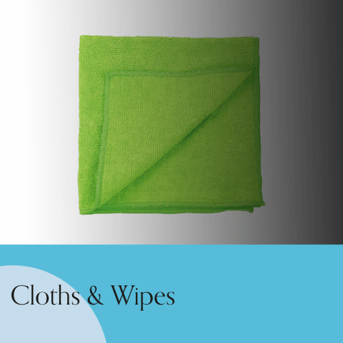 A variety of Paint & Cleaning Cloths, including tack cloths and microfiber wipes for automotive refinishing.