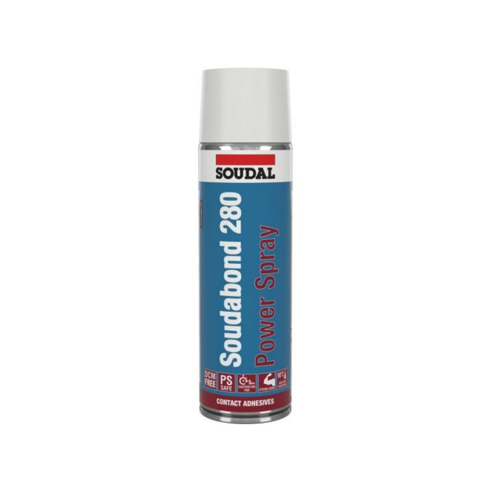 Soudal Soudabond 280 Power Spray Contact Adhesive (500ml) canister with blue label and spray nozzle.