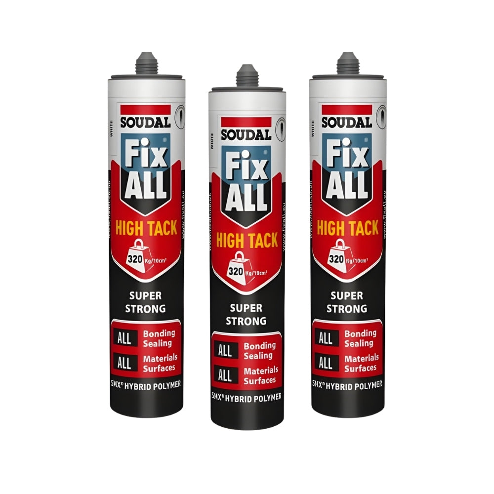 Soudal Fix ALL® High Tack Adhesive Sealant (290ml) packaging for strong bonding and sealing tasks.