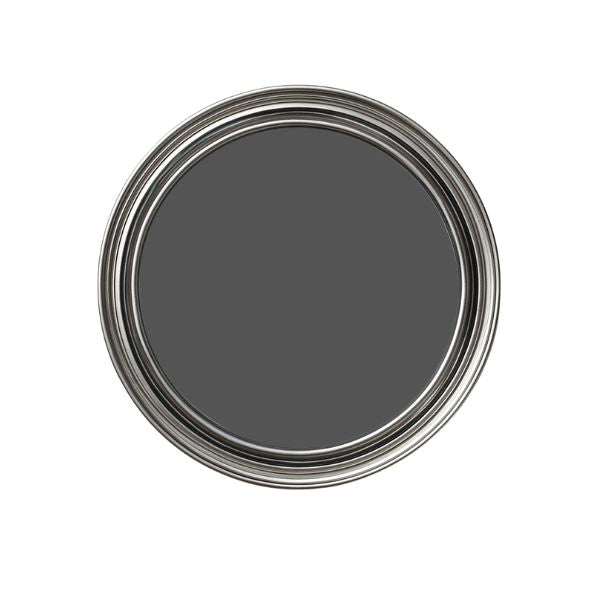 Close-up of a gray paint can lid on a white background