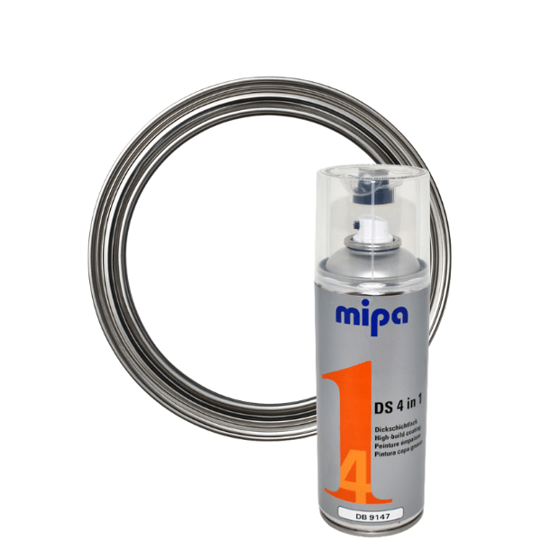 Mipa 4 in 1 DS Spray Paint (400ml) canister with metal wire, showcasing its high-build acrylic paint features.