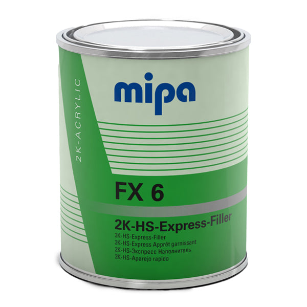Green paint can with 'mipa' branding on a white background