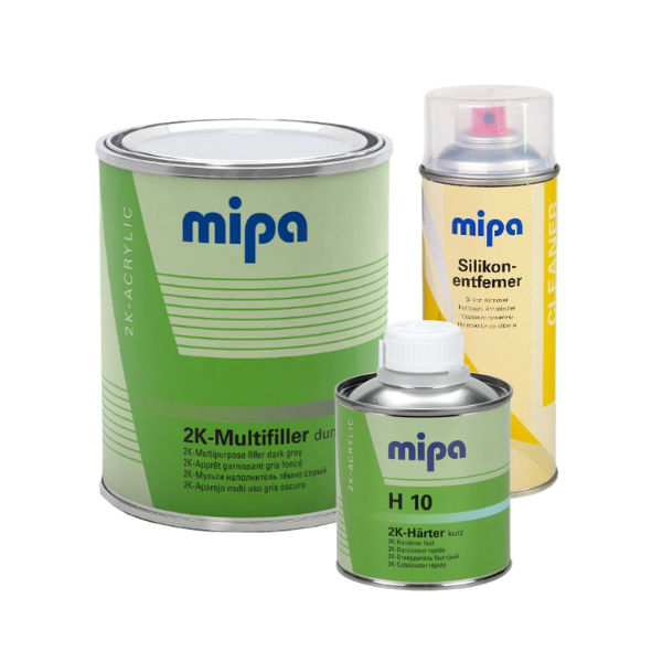 Three mipa paint products on a white background