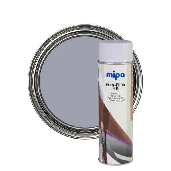 Mipa RAL Spray Paint (400ml) and grey paint can in a professional painting setup.