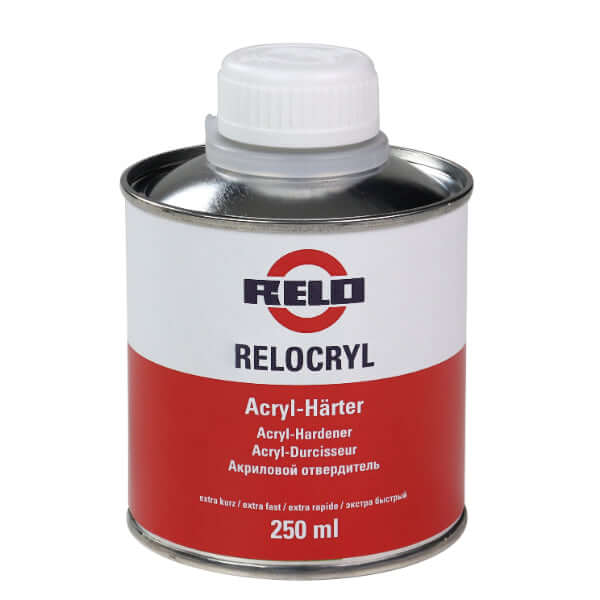 Relo Extra Fast Hardener 250ml can for quick curing in 2K paint and clearcoat systems.
