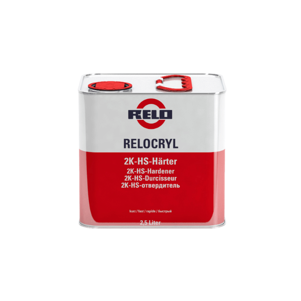 Relo HS Fast Hardener 2.5lt can image for high-performance curing of 2K paints and clearcoats.
