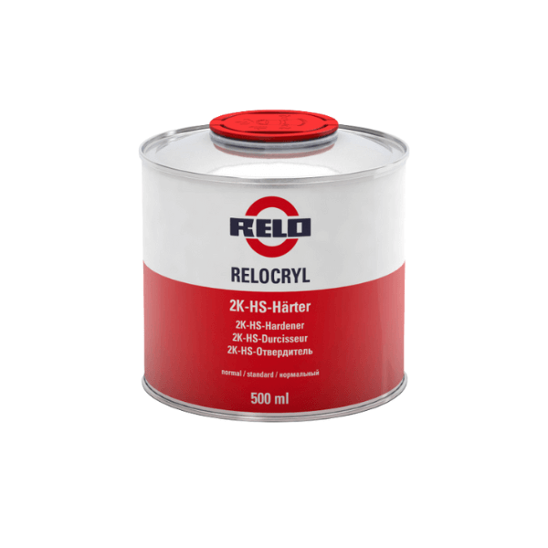 Relo HS Std Hardener 500ml in a can, high-quality activator for 2K HS clearcoats and paints.