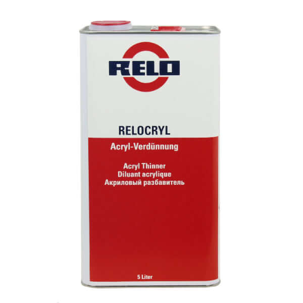 Relo Acrylic Thinner 5lt canister, high-quality reducer for 2K acrylic paints.