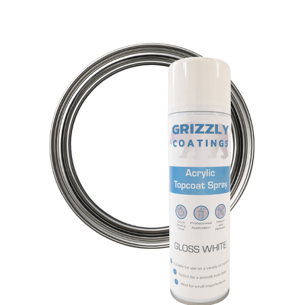 Nebula Paints Acrylic Topcoat Spray Paint (500 ml) in gloss white can for car refinishing.