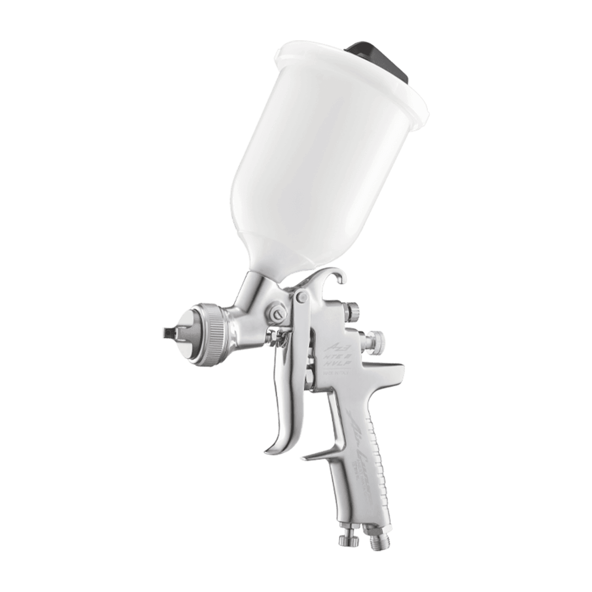Anest Iwata Air Gunsa AZ3 HTE2 AV Gravity Feed Spray Gun with white cup and chrome body