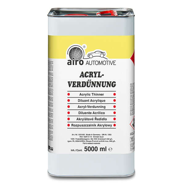 Airo-Chemie Acrylic Thinner 5 Litre can for high-grade acrylic coating and primer application.