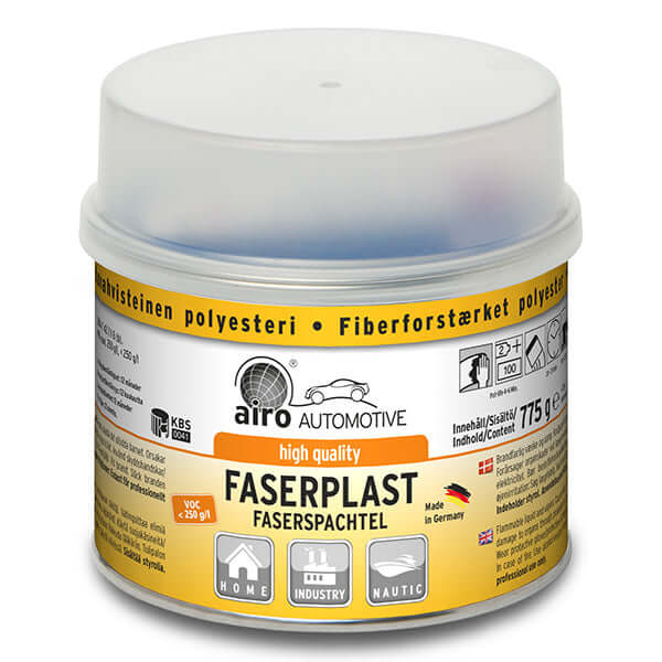 Airo-Chemie Faserplast Polyster Filler 800g + Spatula in packaging, suitable for automotive repair and refinishing.