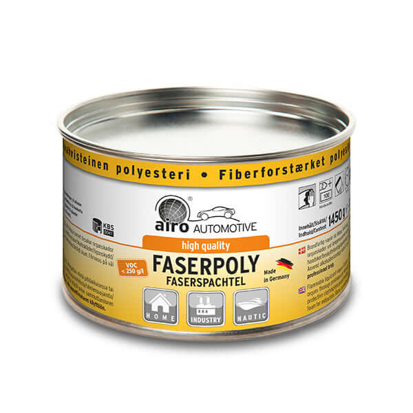 Airo-Chemie Faserpoly Yellow Polyester Resin 1.5kg in packaging for automotive and industrial use.