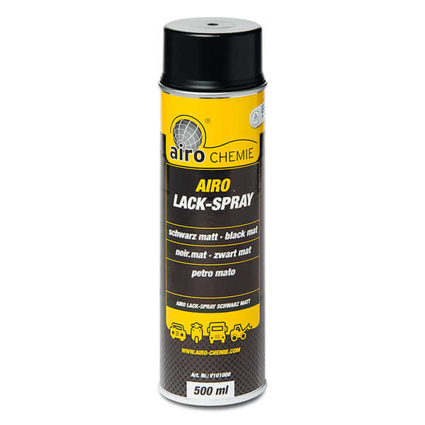 Airo-Chemie 1K Acrylic Topcoat Aerosol 500ml - Matt Black canister with sleek design and clear labeling.