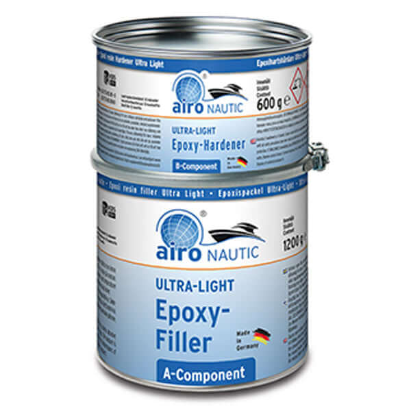 Airo-Chemie Nautic Ultra Light Epoxy Filler Light Grey 1.8kg packaging showing A and B components for epoxy repair.