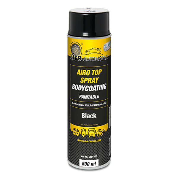 Airo-Chemie TOP-Spray Stonechip Underbody Protection 500ml - Black spray can image, quick drying underbody coating.