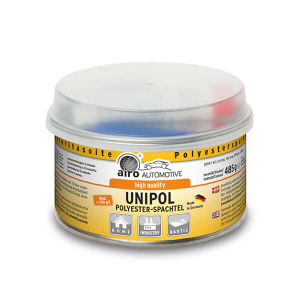Airo-Chemie Unipol Beige Polyester Filler 1kg in a clear container, ideal for various applications.