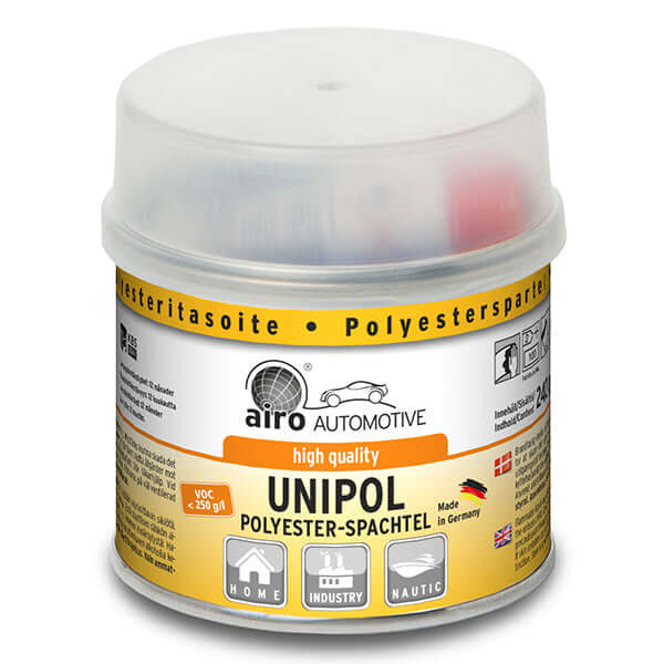 Airo-Chemie Unipol Beige Polyester Filler 250g + Spatula in a clear container.
