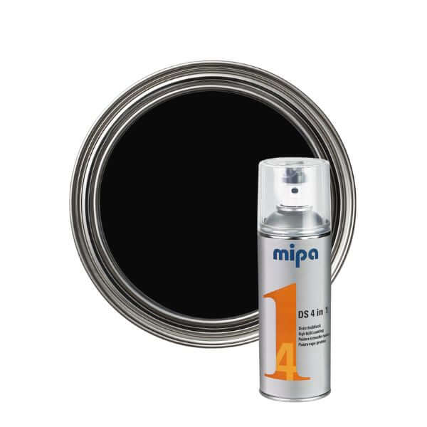 Mipa 4 in 1 DS Spray Paint (400ml) next to black paint circle