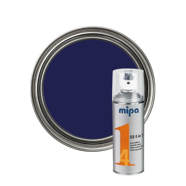 Mipa 4 in 1 DS Spray Paint (400ml) next to round paint sample in deep blue color.