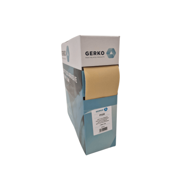 Gerko Soft Flex 115mm X 25m P320 packaging side view with product label visible.