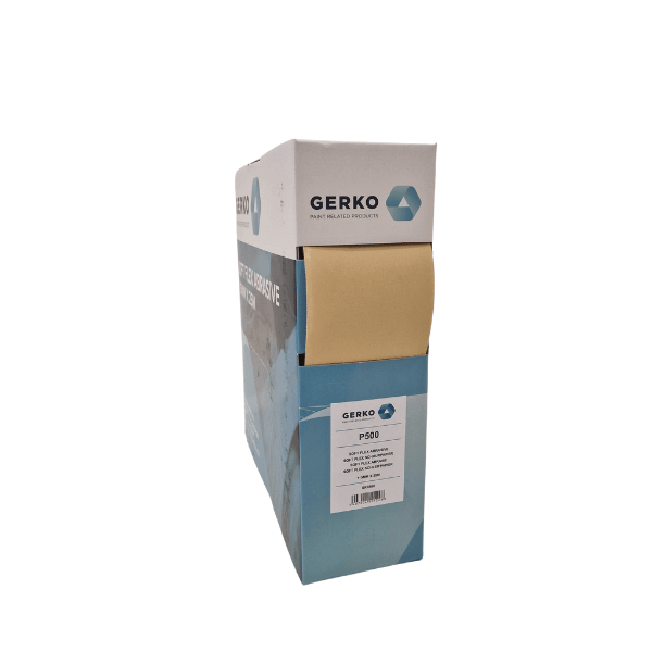 Gerko Soft Flex 115mm X 25m P500 packaging for foam-backed sanding rolls, showcasing versatility and convenience.