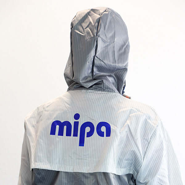 Mipa Premium Paint Overall featuring a hood and durable material designed for professional protection.