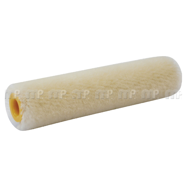 Paint roller with beige felt sleeve on a white background