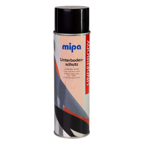 Mipa Underbody Spray Bitumen Black (500ML) in a spray can for vehicle undercarriage protection.