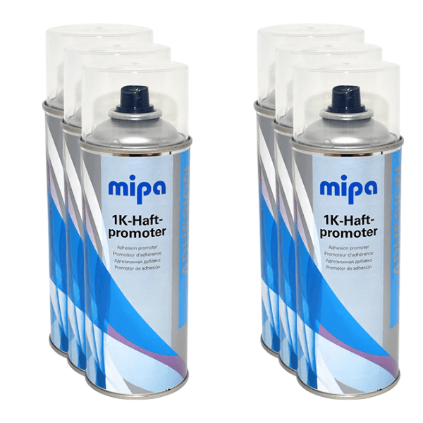 Mipa 1K Adhesion Promoter (400ML) spray bottles in a pack, designed for improved paint bonding.