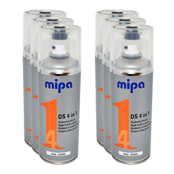 Mipa 4 in 1 DS Spray Paint (400ml) – Set of six cans for high-build performance and corrosion protection.