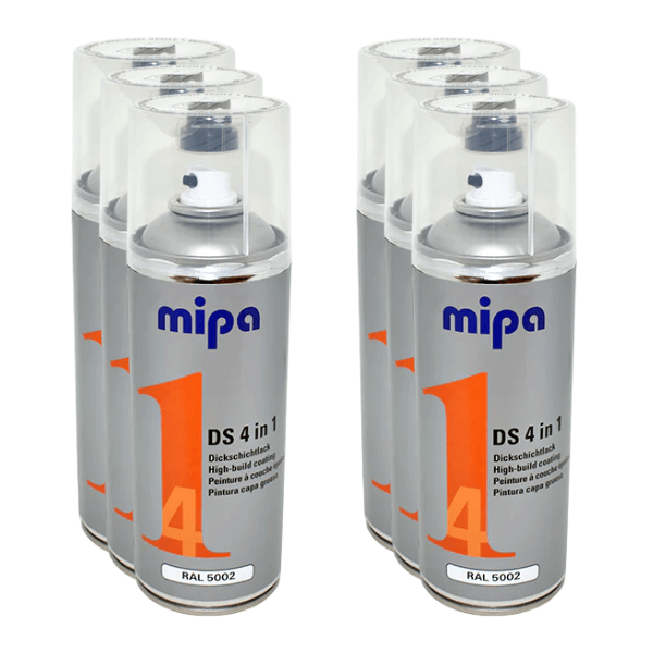 Mipa 4 in 1 DS Spray Paint (400ml) - Six cans of high-build acrylic paint for metal, plastic, and wood.