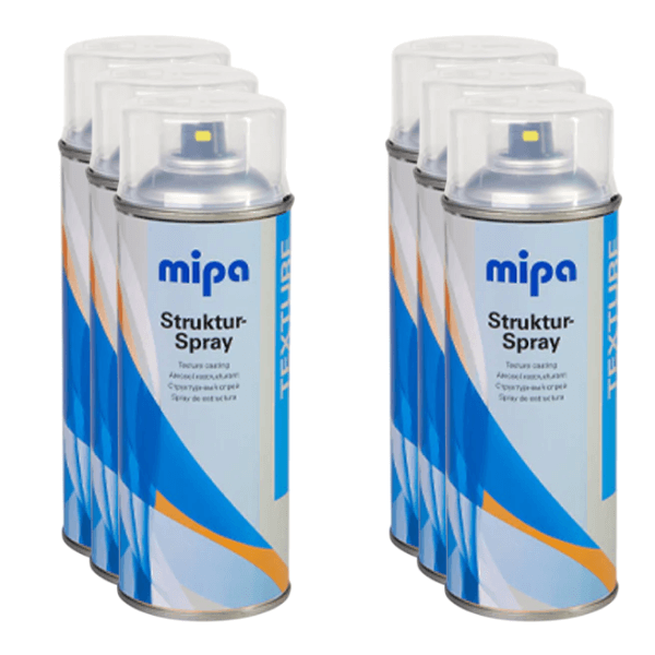 Mipa Coarse Structure Spray (400ML) cans arranged in a neat row, designed for automotive plastics.
