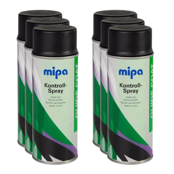 Mipa Guide Coat Aerosol (400ML) - Pack of six black guide coat spray cans for surface irregularity detection.