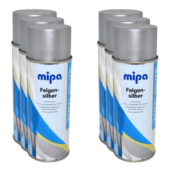 Mipa One Coat Silver Spray (400ML) cans for alloy wheel painting and restoration.