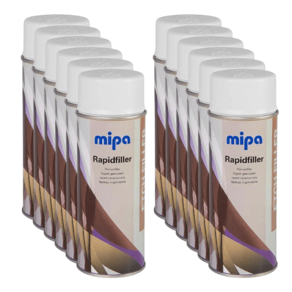 Mipa Rapid Filler Etch Primer Spray (400ML) - Set of twelve cans for efficient repairs and corrosion protection.