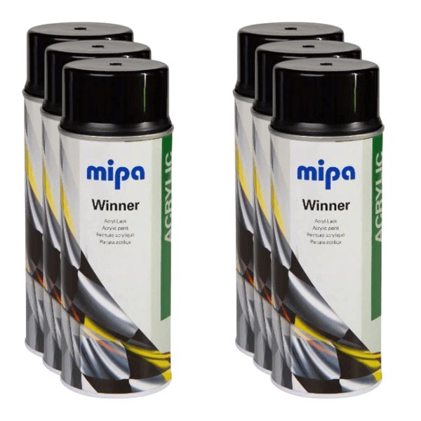 Mipa Winner Acrylic Spray Paint (400ML) cans arranged in a row, highlighting its high-quality finishing capabilities.
