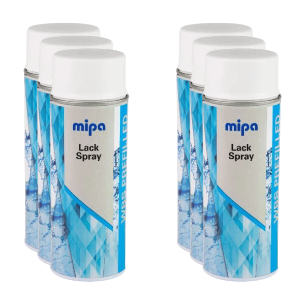 Mipa WBS-Prefilled Spray 400ml canisters displayed in a group, showcasing water-based paint aerosol.