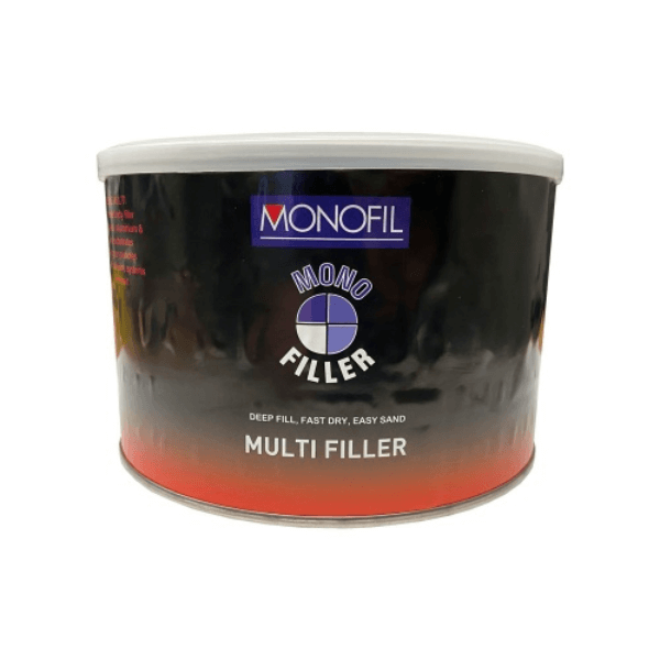 Monofil Multi Filler including Hardener - durable fibreglass-reinforced automotive and marine putty in a can.