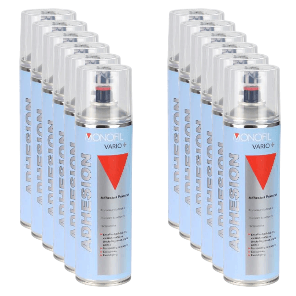 Monofil Vario+ Adhesion (500ML) bottles arranged in a row showcasing plastic primer for automotive surfaces.