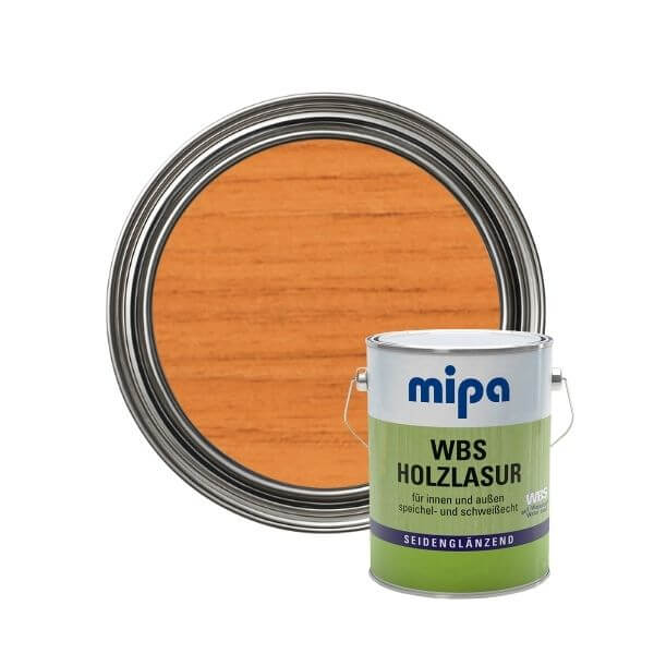 Mipa Paints WBS Wood Stain (2.5L) can and color sample for wood protection.