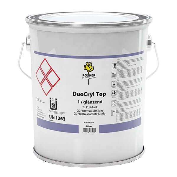 Rosner DuoCryl Top 45 / Matt 5 Ltr product image showing fast-drying acrylic resin lacquer in a 5-liter container.