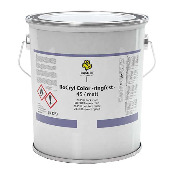 Rosner RoCryl Colour Ringfest 5KG canister of high-quality lacquer with safety information.