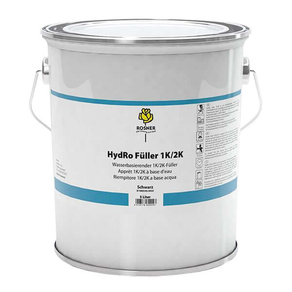 Rosner HydRo Primer Filler 1K/2K (5L) in a round canister, water-based, low-pollutant MDF primer.
