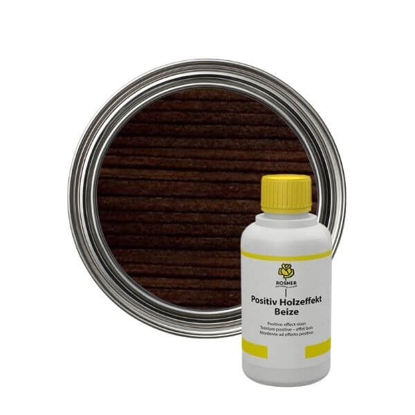 Rosner Positive Wood Effect Stain (1L) bottle and can displaying intensive antique finish for coniferous woods.
