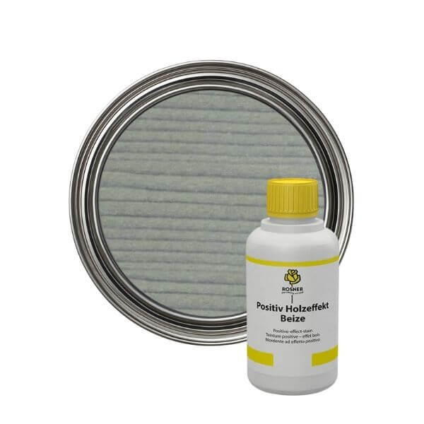 Rosner Positive Wood Effect Stain (1L) bottle and lid of stain for wooden surface finishing.