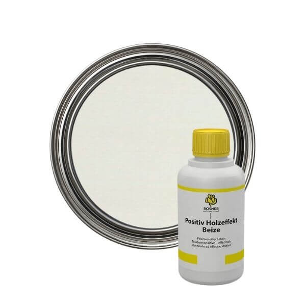 Rosner Positive Wood Effect Stain (1L) bottle and lid on a white background
