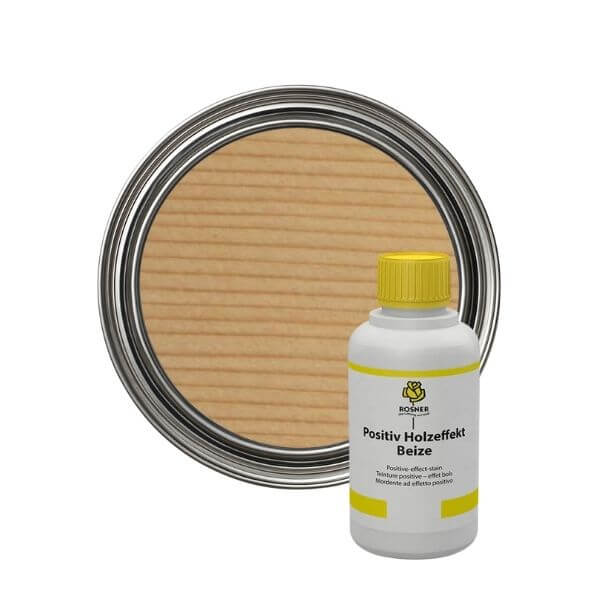 Rosner Positive Wood Effect Stain (1L) bottle next to a can, showcasing its intensive antique finish for wood.