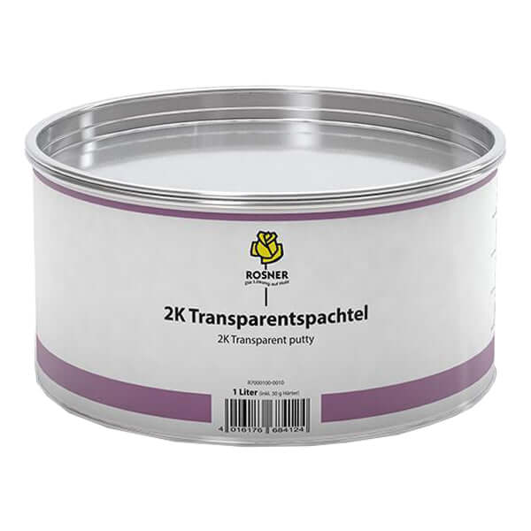 2K Transparent Putty 1ltr - Rosner transparent polyester putty container for easy sanding and professional finish.