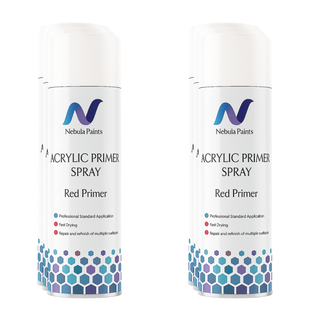Nebula Paints Acrylic Primer Spray (500ml) - Red Primer for efficient refinishing on metal surfaces.